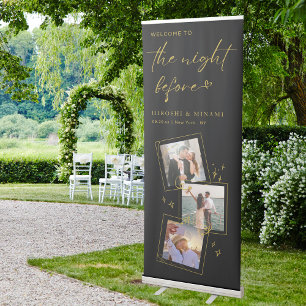 Black and Gold Elegant Rehearsal Dinner Welcome Retractable Banner