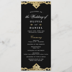 Black and gold elegant romantic vintage wedding pr program