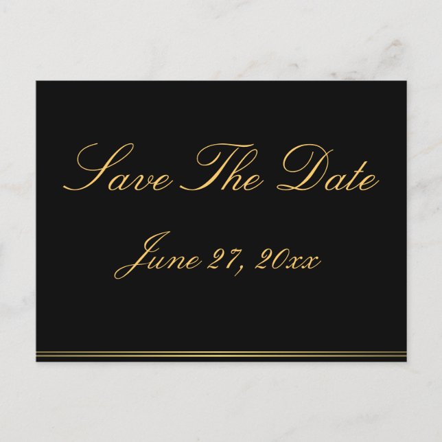 Black And Gold Elegant Save The Date Postcards (Front)