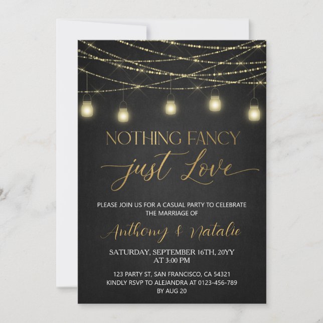Black and Gold Elegant Script Elopement Wedding Invitation (Front)