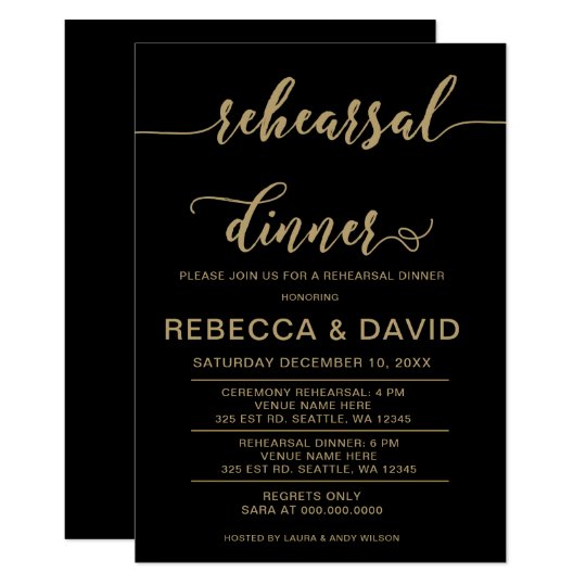 black and gold Elegant Script Rehearsal Dinner Invitation | Zazzle.com