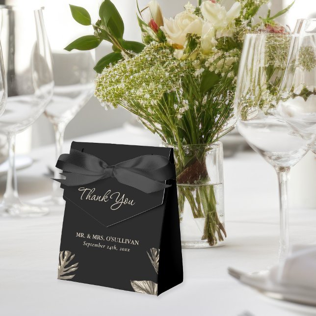 Black and Gold Elegant Simple Botanical Wedding Favor Boxes (Creator Uploaded)