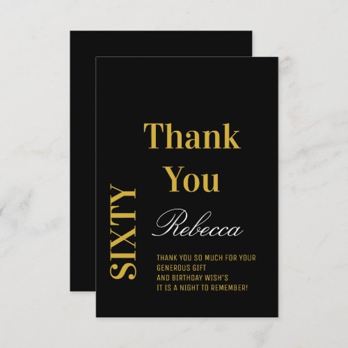 Black and Gold Elegant Sixty Birthday  Thank You Card