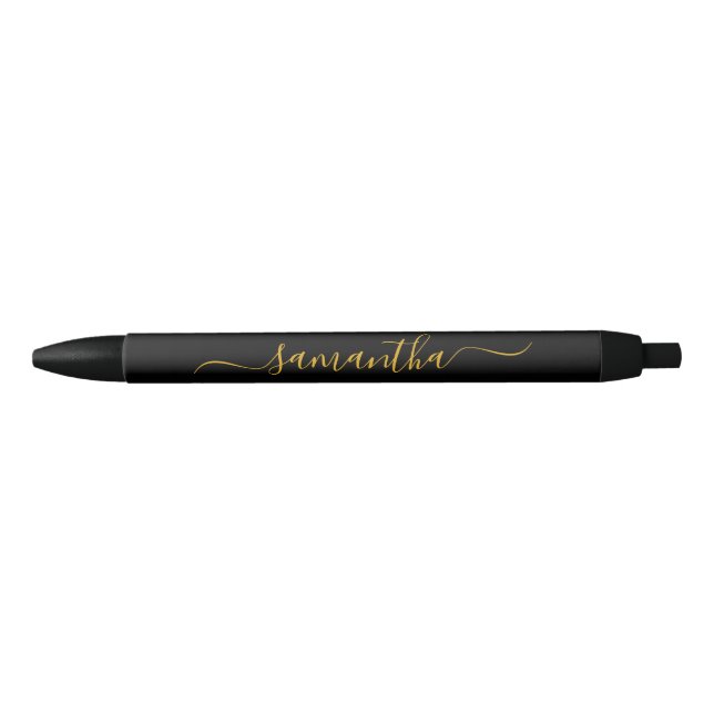 Black and Gold Elegant Swash Signature Name Pen (Front)