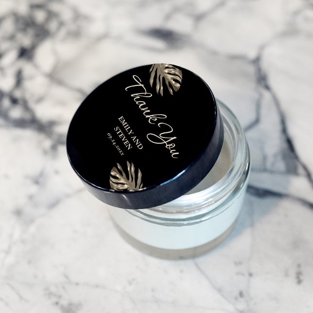 Black and Gold Elegant Thank you Wedding Favor Classic Round Sticker (Creator Uploaded)