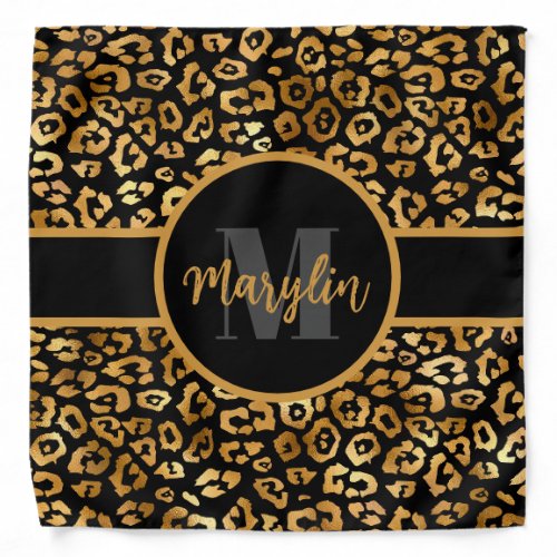 BLACK AND GOLD ELEGANT TRENDY LEOPARD PRINT  BANDANA