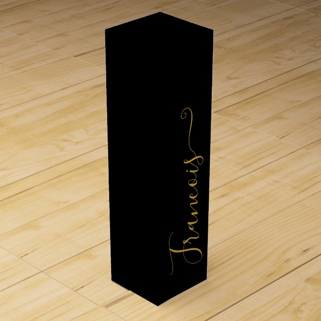 Black and Gold Elegant Typography Wine Box (Front)