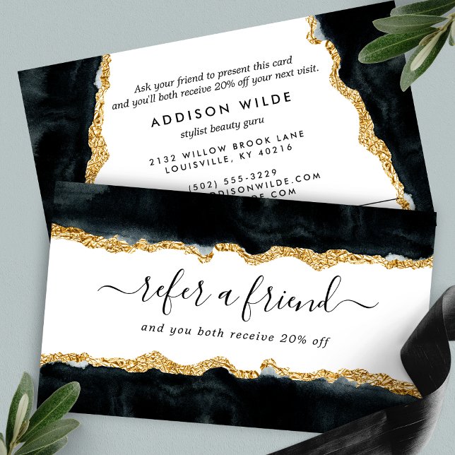 Black And Gold Elegant Watercolor Referral Card (Creator Uploaded)