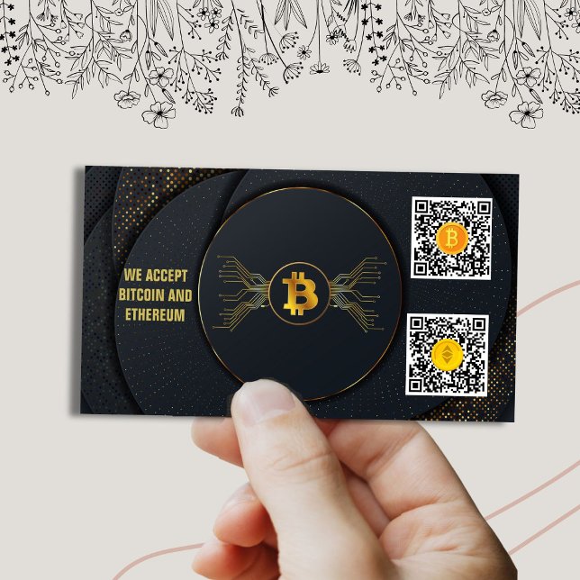 black and gold elegant we accept bitcoin and eth business card (Creator Uploaded)