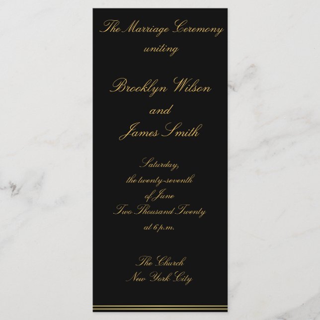 Black And Gold Elegant Wedding Ceremony Programs (Front)