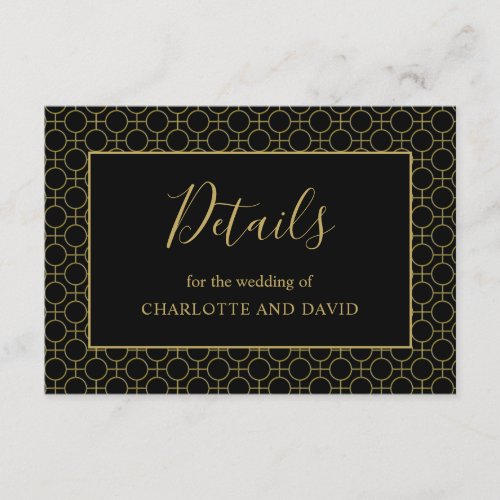 Black and Gold Elegant Wedding Details Enclosure Card
