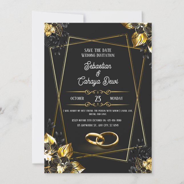 Black and Gold Elegant Wedding Invitation (Front)