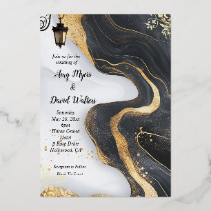 Black and Gold Elegant wedding Invitation Foil Invitation