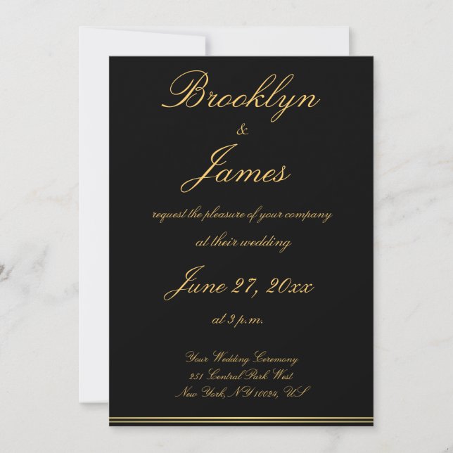 Black And Gold Elegant Wedding Invitations (Front)
