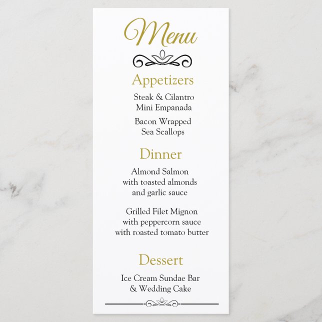 Black and Gold Elegant Wedding Menu Card (Front)