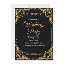 Black and Gold Elegant Wedding Party Invitation