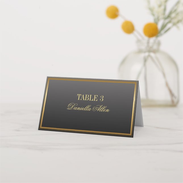 Black and Gold Elegant Wedding Place Card (Front)