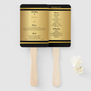 Black and Gold Elegant Wedding Programs Hand Fan