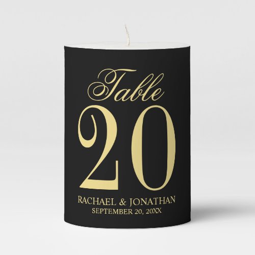 Black and Gold Elegant Wedding Table Number Pillar Candle