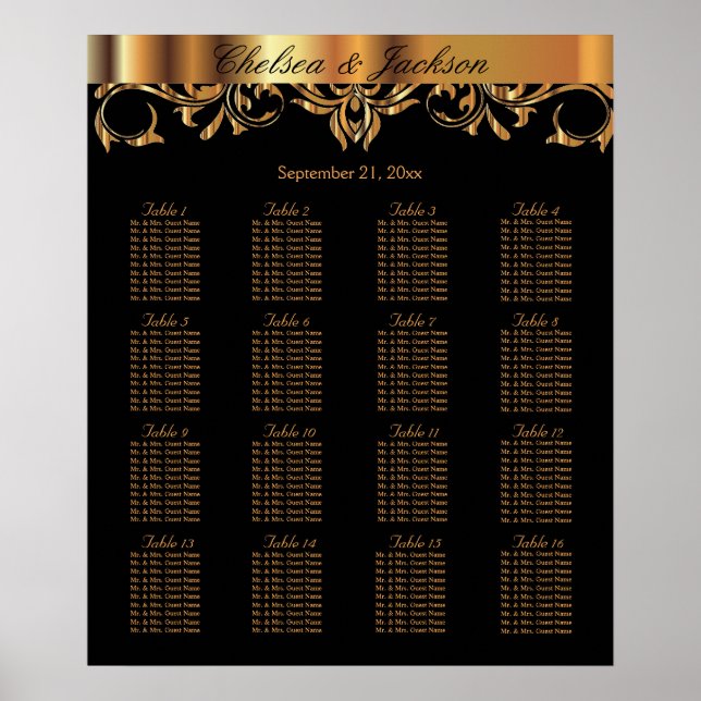 Black and  Gold Element Design - 16 Seating Chart (Front)