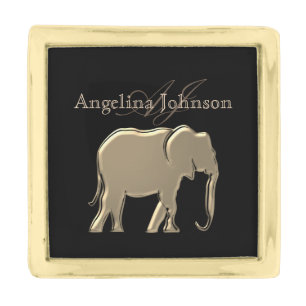 Black and Gold Elephant Elegant Monogrammed Gold Finish Lapel Pin