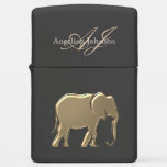 Black And Gold Elephant , Monogram Zippo Lighter at Zazzle