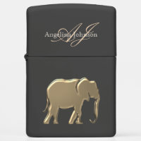 Black and Gold Elephant , Monogram Zippo Lighter