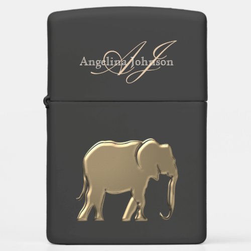Black and Gold Elephant  Monogram Zippo Lighter
