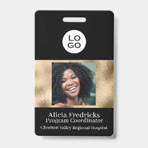 Black and Gold Employee Photo ID with Logo Badge