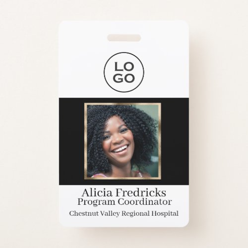 Black and Gold Employee Photo ID with Logo Badge