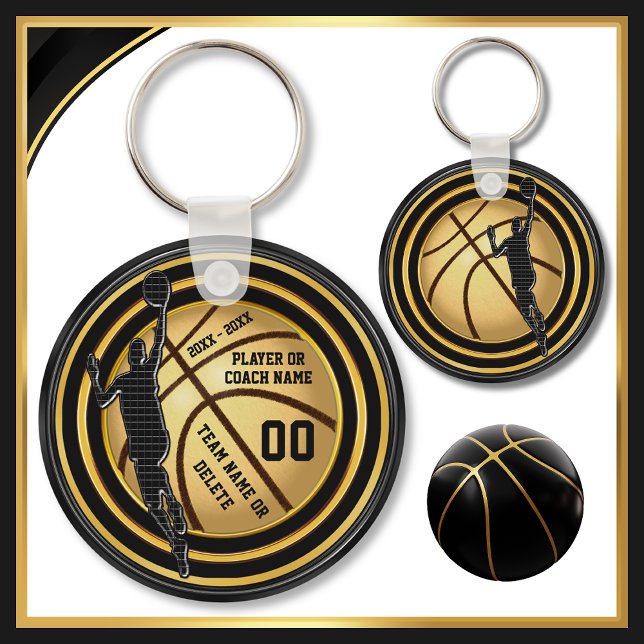 Black and Gold, End of Season Basketball Gifts, Keychain (Cheap Basketball Gifts for Players. Basketball party favors. Basketball party favours. Basketball)