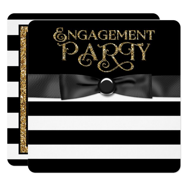Black And Gold Engagement Party Invitation