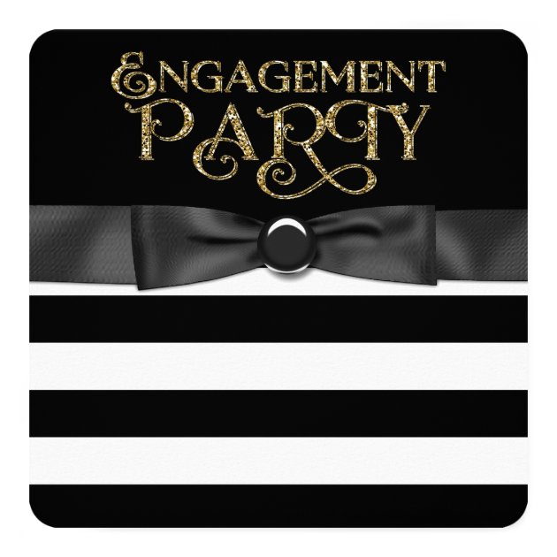 Black And Gold Engagement Party Invitation