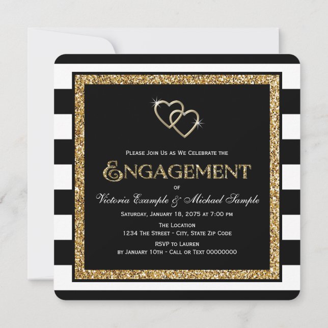Black and Gold Engagement Party Invitation (Back)