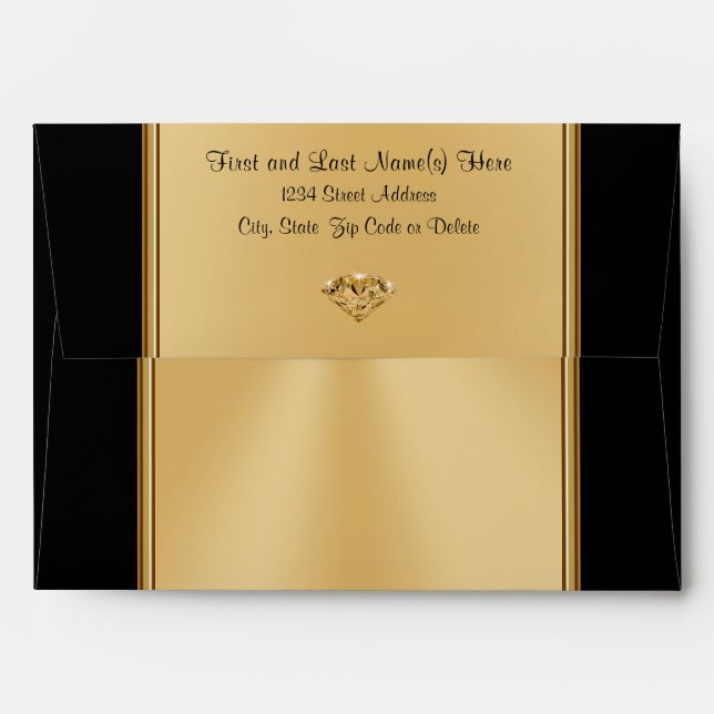 Black and Gold Envelopes, Customizable Envelope (Back (Top Flap))