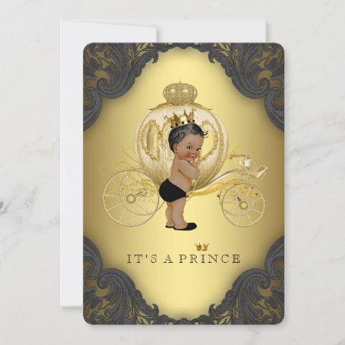 Black and Gold Ethnic Prince Baby Shower Invitation