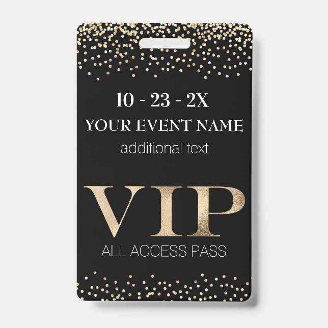 Black and Gold Event VIP Pass Badge (Front)