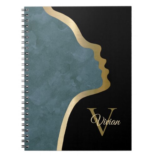 Black And Gold Face Monogram Name Notebook