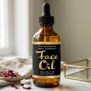 Black and Gold Face Oil Bottle Label