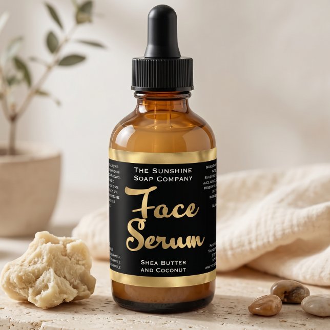 Black and Gold Face Serum Bottle Label (Creator Uploaded)