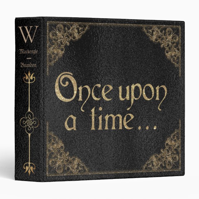 Black and Gold Fairy Tale Wedding Album 3 Ring Binder (Front/Spine)