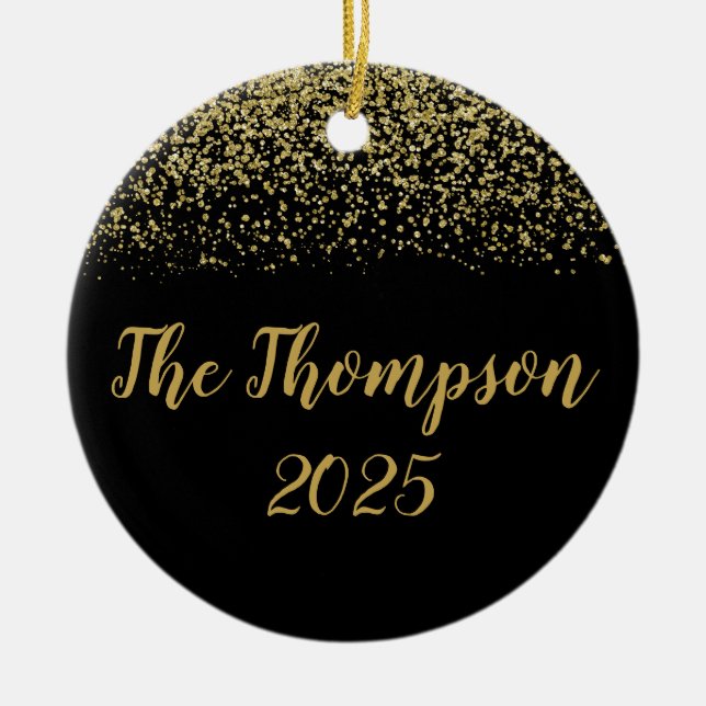 Black and gold Family custom Ceramic Ornament (Front)