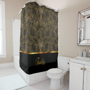 Black and Gold Family is Forever Design Shower Curtain