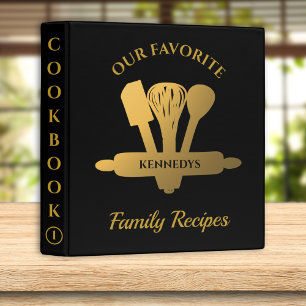 Black And Gold Family Recipe Cookbook Personalized 3 Ring Binder
