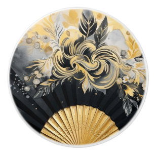 Black and Gold Fan Ceramic Knobs
