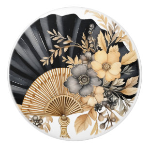Black and Gold Fan Ceramic Knobs