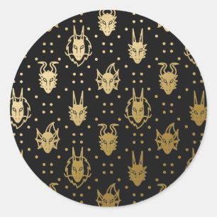 Black and Gold Fantasy Dragon Argyle Pattern Classic Round Sticker