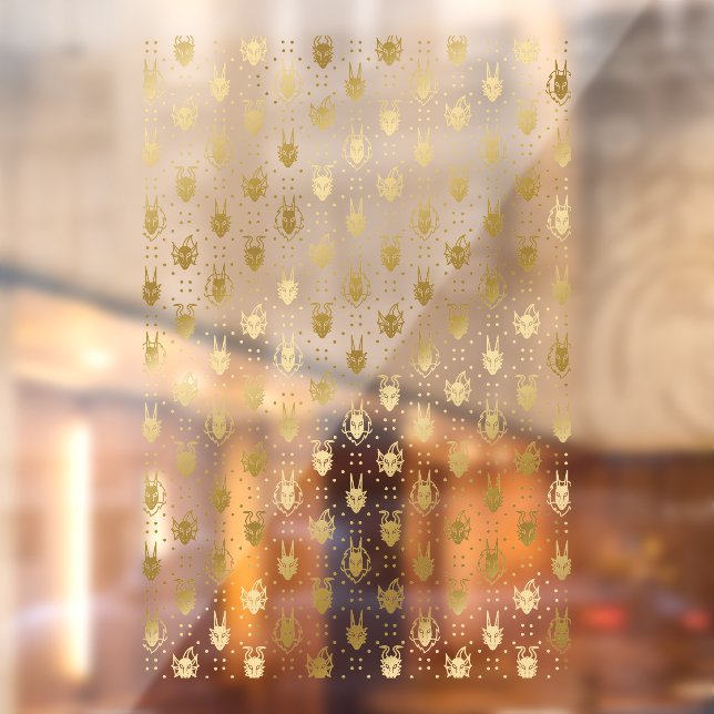 Black and Gold Fantasy Dragon Argyle Pattern Window Cling (Sheet 2)