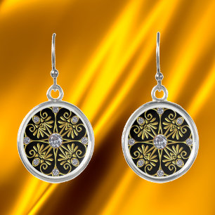 Black and Gold Faux Diamond Earrings