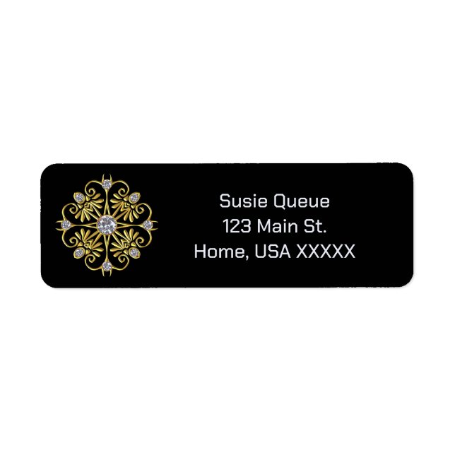 Black and Gold Faux Diamond Label (Front)